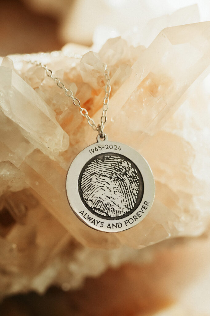 Silver laser engraved fingerprint pendant