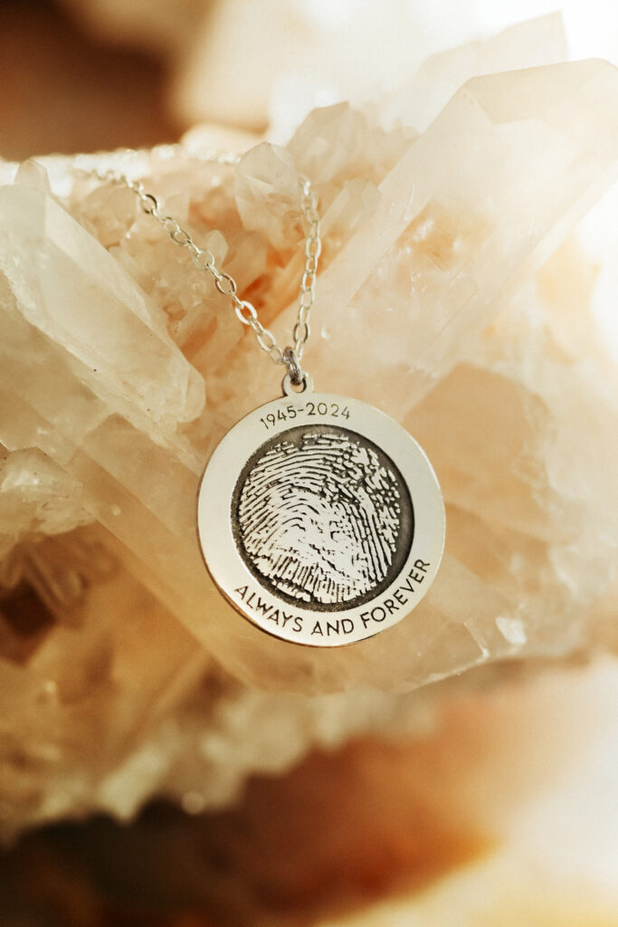 Silver laser engraved fingerprint pendant