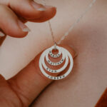 Silver laser engraved stacked circle pendant