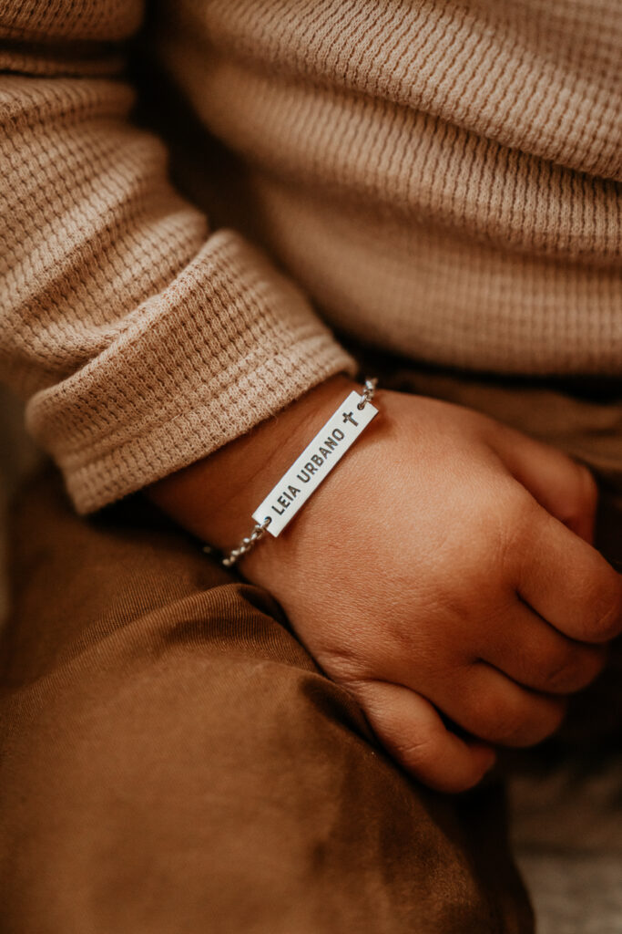 Silver laser engraved baby bracelet