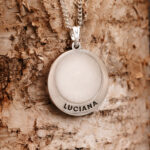 Engraved silver breastmilk filled pendant