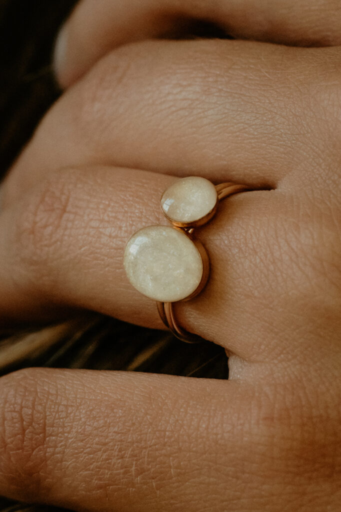 Gold double circle breastmilk filled ring