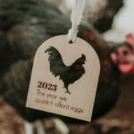 Wooden Christmas ornament with laser engraved chicken