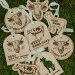 Wooden Christmas ornaments with laser engraved cows