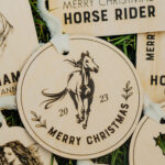 Wooden Christmas ornaments with laser engraved horses