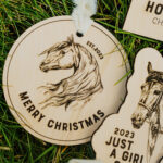 Wooden Christmas ornaments with laser engraved horses