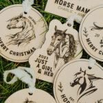 Wooden Christmas ornaments with laser engraved horses