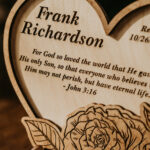 Wooden memorial floral heart plaque