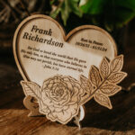 Wooden memorial floral heart plaque