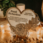 Wooden memorial floral heart plaque