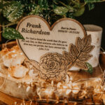 Wooden memorial floral heart plaque