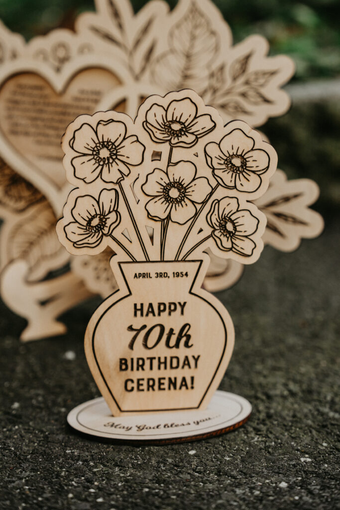 Wooden laser engraved floral bouquet