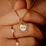 Golden laser engraved fingerprint necklace