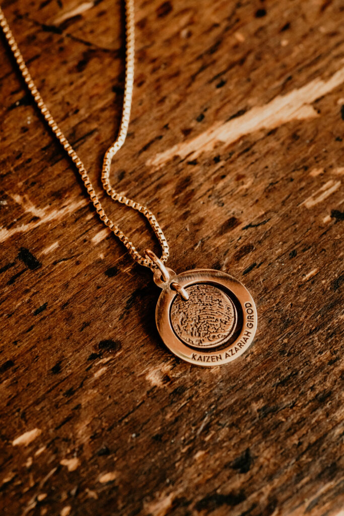 Golden laser engraved fingerprint necklace