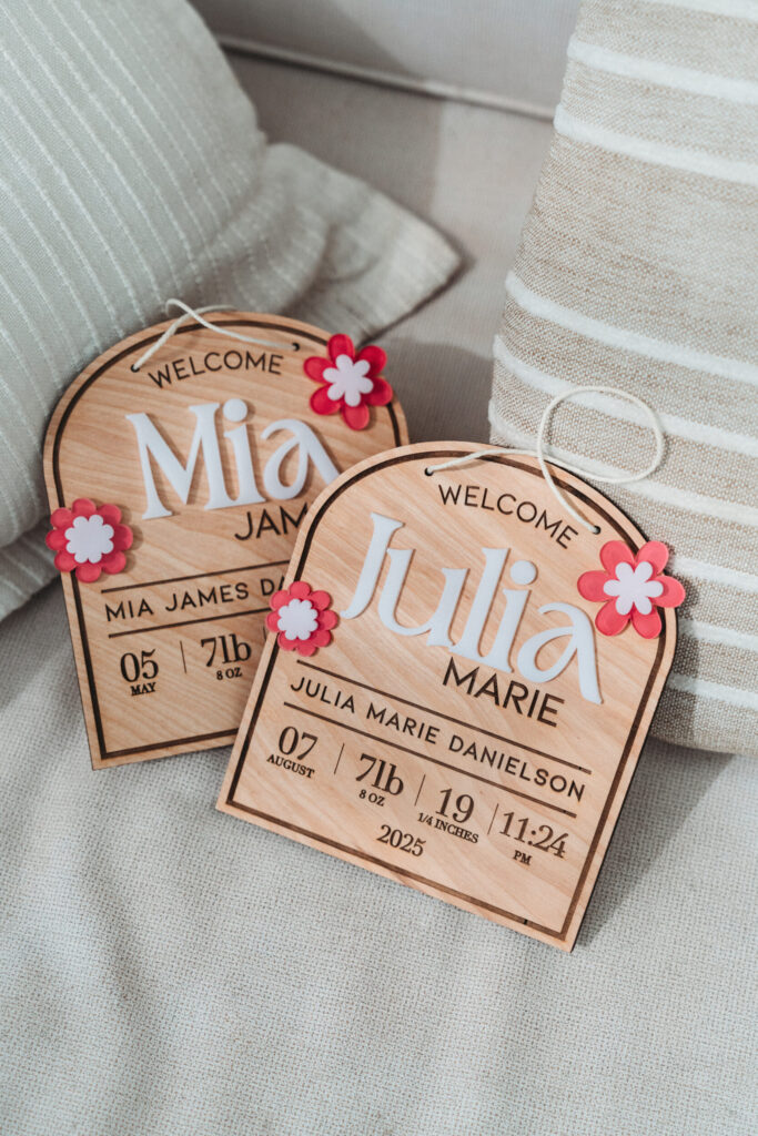 Baby Birth Name & Hospital Stat - Floral Sign