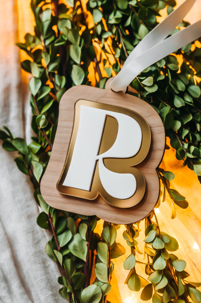 Personalized Gold + Wooden Letter Christmas Ornament